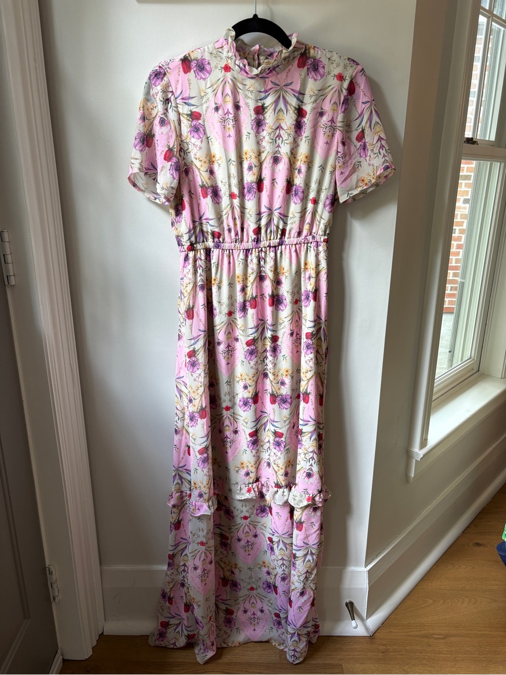 Floral Pink Maxi Dress with Tiered Skirt